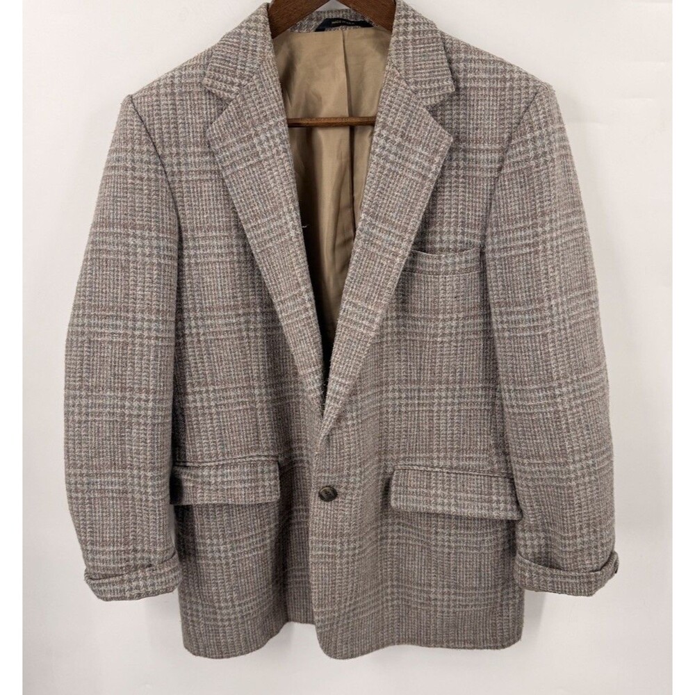 Vintage Hagger Wool Blazer Jacket Plaid Estimated Size Medium/Large Brown